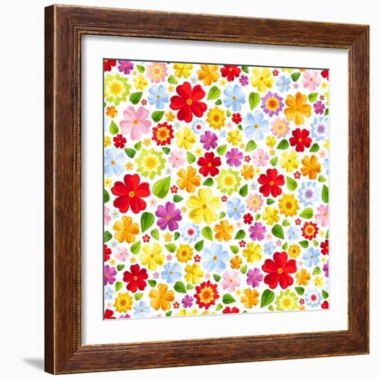 Seamless Background with Colorful Flowers. Vector Illustration.-Naddiya-Framed Art Print