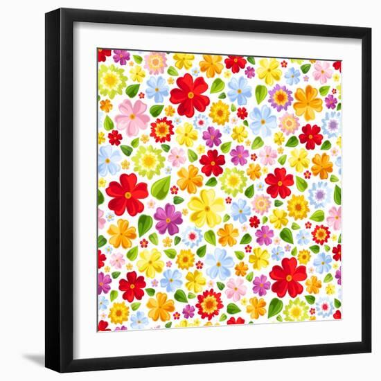 Seamless Background with Colorful Flowers. Vector Illustration.-Naddiya-Framed Art Print