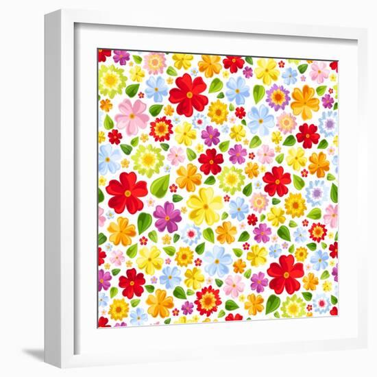 Seamless Background with Colorful Flowers. Vector Illustration.-Naddiya-Framed Art Print