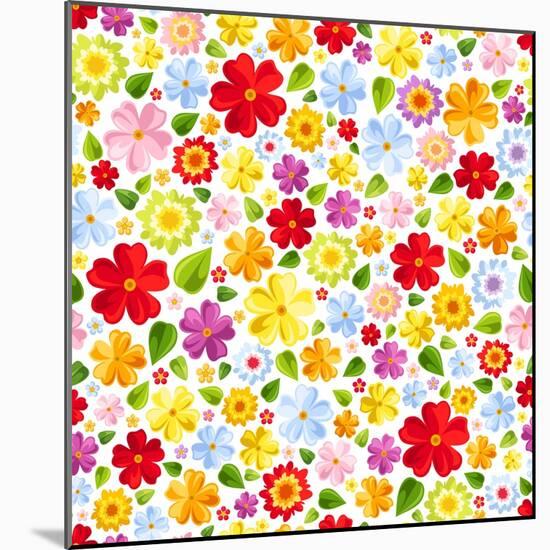 Seamless Background with Colorful Flowers. Vector Illustration.-Naddiya-Mounted Art Print