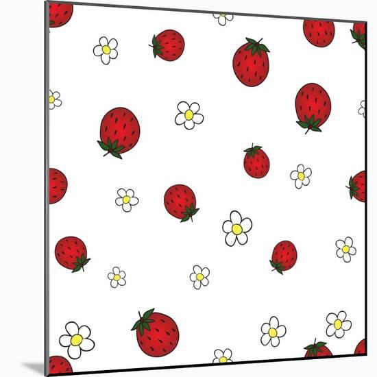 Seamless Background with Strawberry and Flower-Little_cuckoo-Mounted Art Print