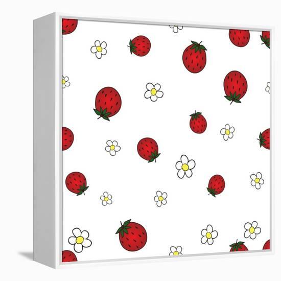 Seamless Background with Strawberry and Flower-Little_cuckoo-Framed Stretched Canvas