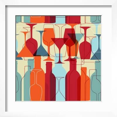 Seamless Background with Wine Bottles and Glasses. Bright Colors Wine  Pattern for Web, Poster, Text' Art Print - mcherevan 