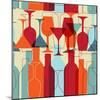 Seamless Background With Wine Bottles And Glasses-mcherevan-Mounted Art Print