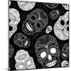 Seamless Black and White Background with Skulls-Alisa Foytik-Mounted Art Print