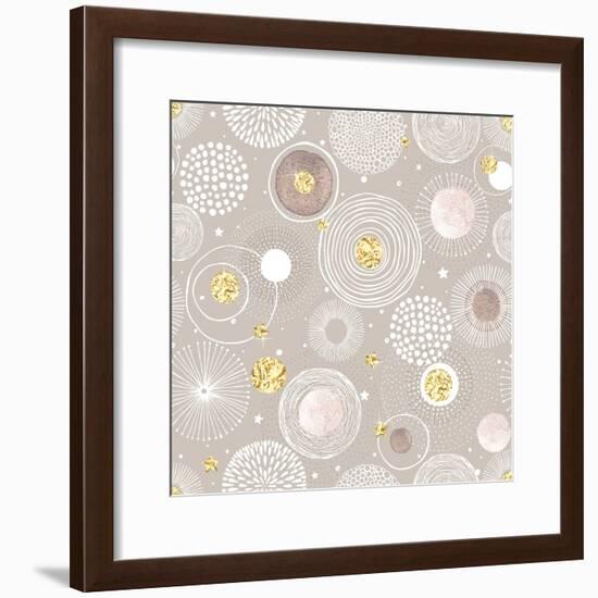 Seamless Christmas Background with Doodle Circles Randomly Distributed, Golden Foil Circles, Waterc-Nikiparonak-Framed Premium Giclee Print