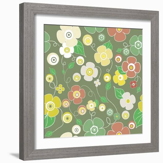 Seamless Colourful Pattern on Green Background-Rouz-Framed Art Print