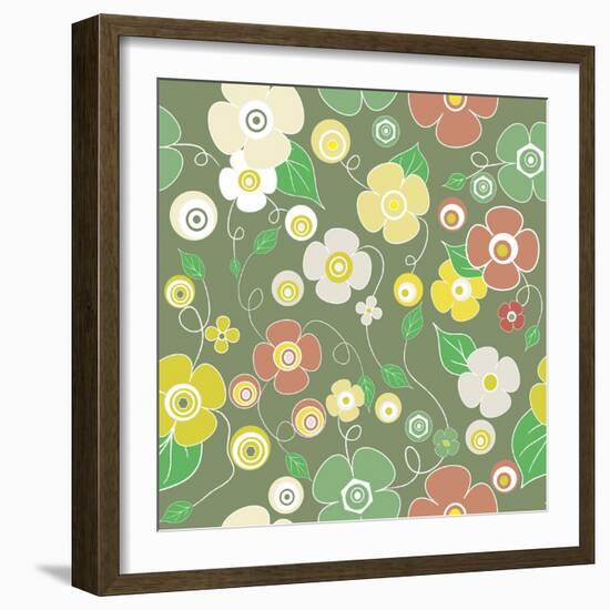 Seamless Colourful Pattern on Green Background-Rouz-Framed Art Print