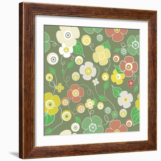 Seamless Colourful Pattern on Green Background-Rouz-Framed Art Print