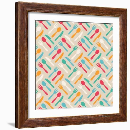 Seamless Cute Pattern with Color Kitchen Items. Vector Illustration-Magnia-Framed Art Print