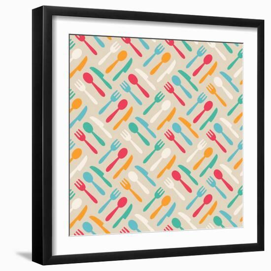 Seamless Cute Pattern with Color Kitchen Items. Vector Illustration-Magnia-Framed Art Print