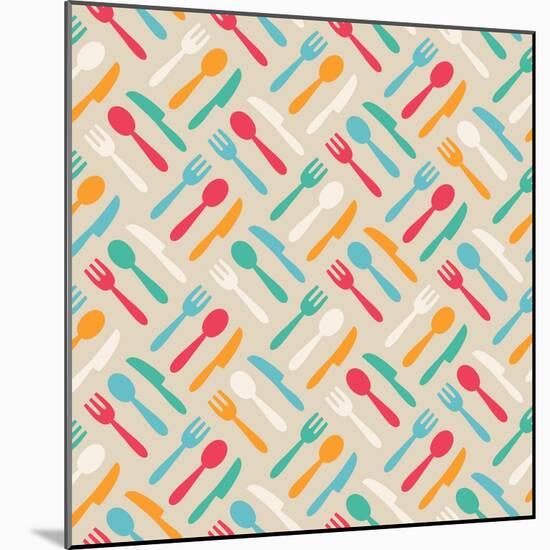 Seamless Cute Pattern with Color Kitchen Items. Vector Illustration-Magnia-Mounted Art Print