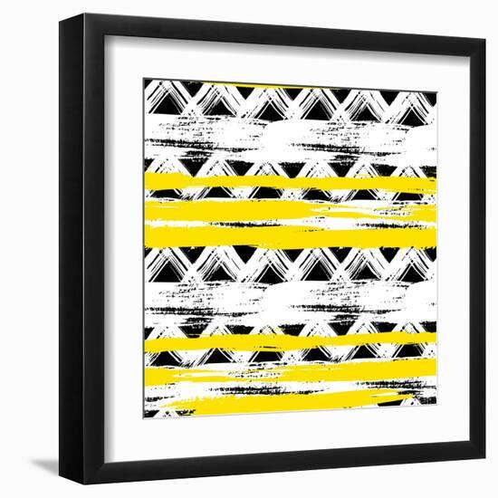 Seamless Ethnic Zigzag Pattern with Brushstrokes-tukkki-Framed Art Print