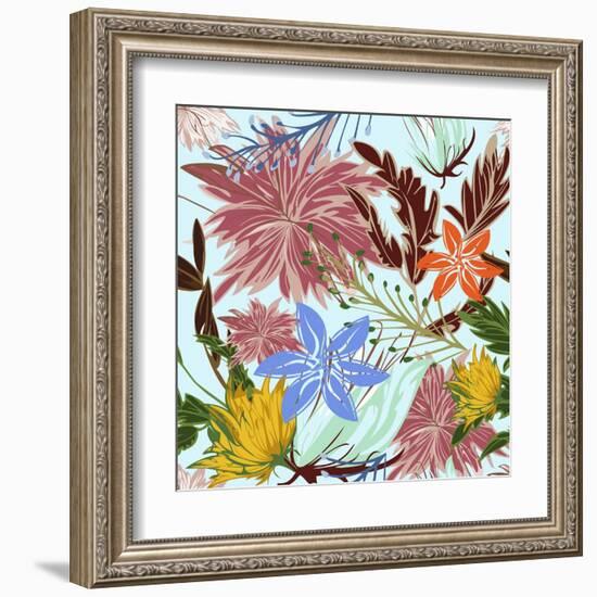 Seamless Floral Pattern Background - Illustration-Jxana-Framed Art Print