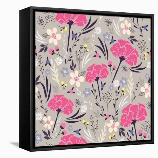 Seamless Floral Pattern. Background with Flowers and Leafs.-cherry blossom girl-Framed Stretched Canvas