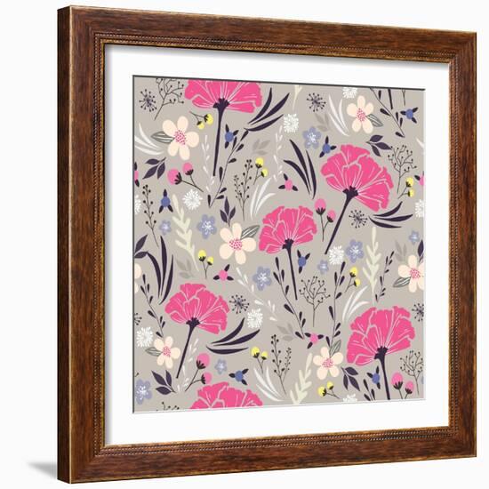 Seamless Floral Pattern. Background with Flowers and Leafs.-cherry blossom girl-Framed Art Print