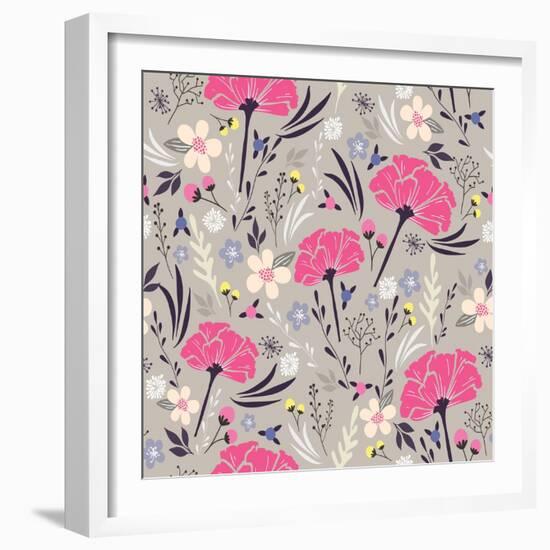 Seamless Floral Pattern. Background with Flowers and Leafs.-cherry blossom girl-Framed Art Print