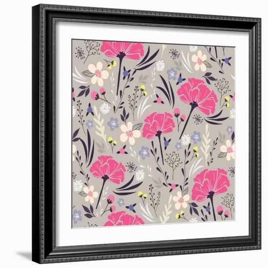 Seamless Floral Pattern. Background with Flowers and Leafs.-cherry blossom girl-Framed Art Print