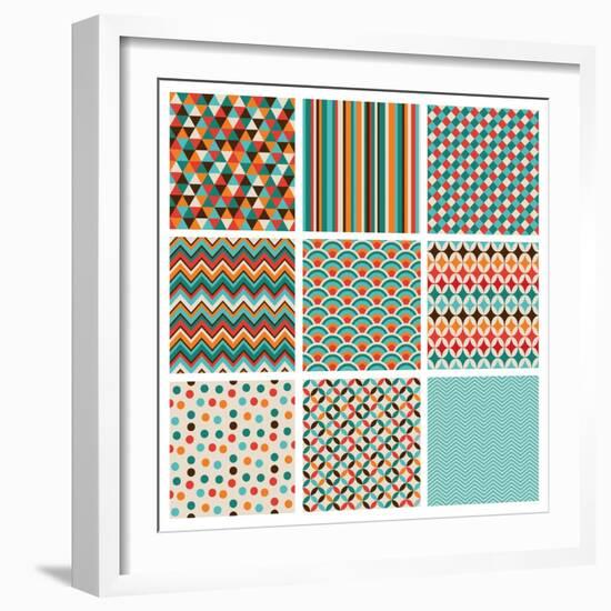 Seamless Geometric Hipster Background Set. Retro Vintage Seamless Patterns. Vector Illustration-OliaFedorovsky-Framed Art Print