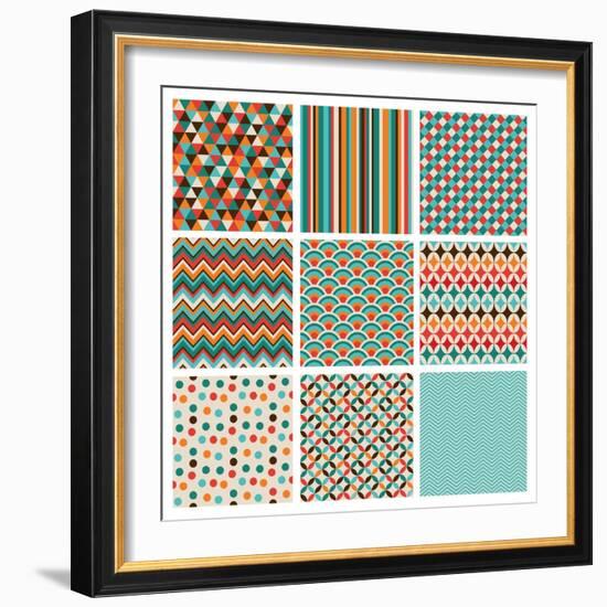 Seamless Geometric Hipster Background Set. Retro Vintage Seamless Patterns. Vector Illustration-OliaFedorovsky-Framed Art Print