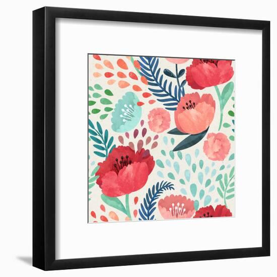 Seamless Hand Illustrated Floral Pattern on Paper Texture. Watercolor Botanical Background-Irtsya-Framed Art Print