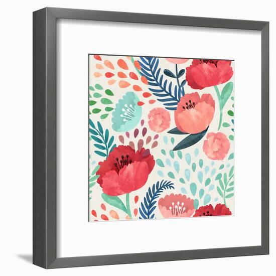 Seamless Hand Illustrated Floral Pattern on Paper Texture. Watercolor Botanical Background-Irtsya-Framed Art Print