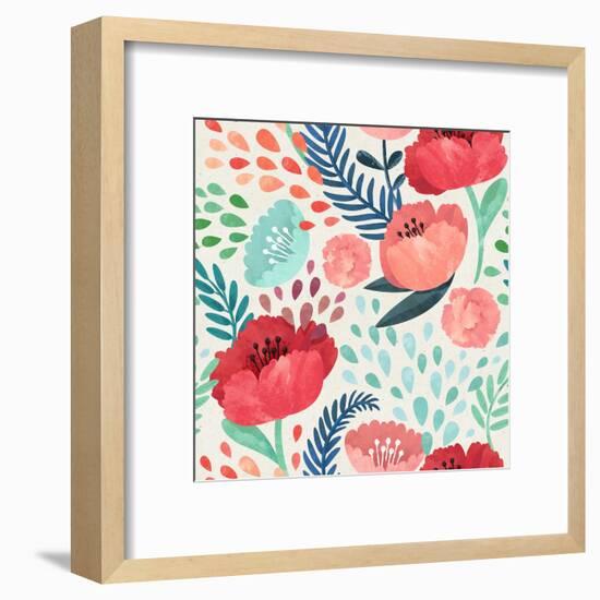 Seamless Hand Illustrated Floral Pattern on Paper Texture. Watercolor Botanical Background-Irtsya-Framed Art Print