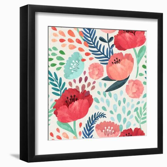 Seamless Hand Illustrated Floral Pattern on Paper Texture. Watercolor Botanical Background-Irtsya-Framed Art Print