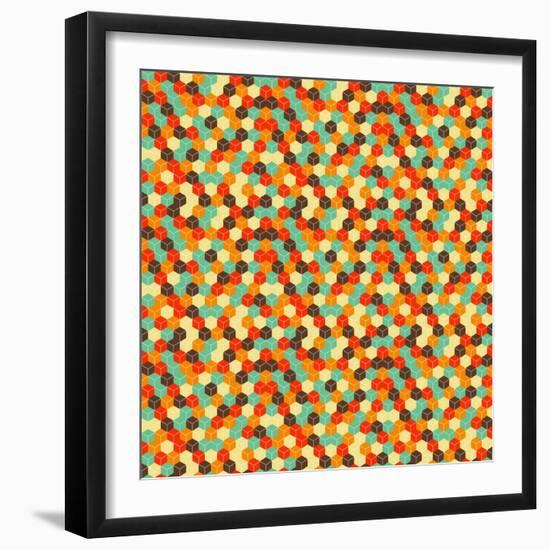Seamless Hexagonal - Cube, Cubic, Honeycomb; Pattern, 3D Illusion, in Vintage Colors-Ravennka-Framed Premium Giclee Print