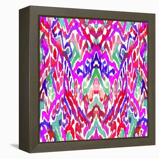 Seamless Ikat Pattern. Ethnic Aztec Textiles, Colorful with Vertical Direction. Very Complex Orname-Rosapompelmo-Framed Stretched Canvas