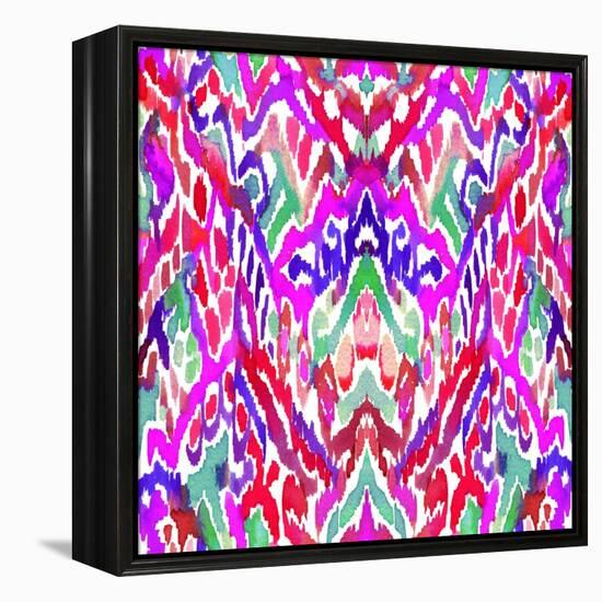 Seamless Ikat Pattern. Ethnic Aztec Textiles, Colorful with Vertical Direction. Very Complex Orname-Rosapompelmo-Framed Stretched Canvas