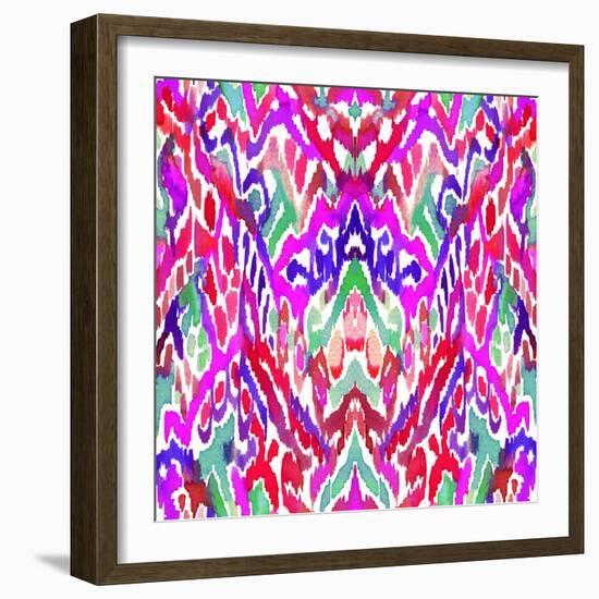 Seamless Ikat Pattern. Ethnic Aztec Textiles, Colorful with Vertical Direction. Very Complex Orname-Rosapompelmo-Framed Art Print