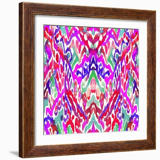 Seamless Ikat Pattern. Ethnic Aztec Textiles, Colorful with Vertical Direction. Very Complex Orname-Rosapompelmo-Framed Art Print