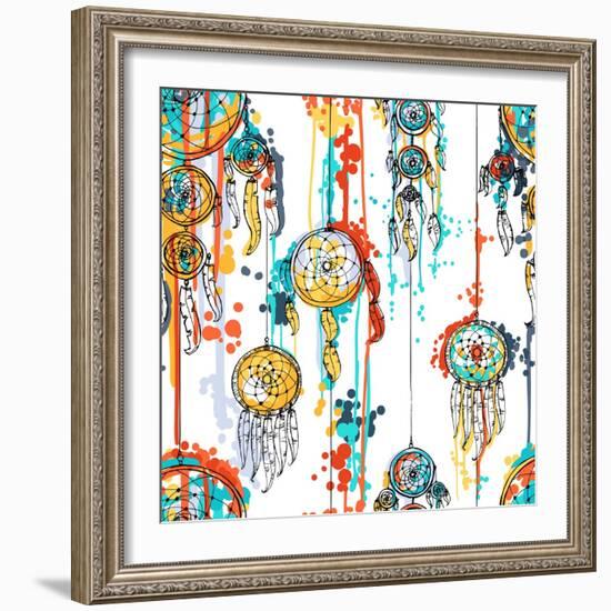 Seamless Illustration with Dream Catchers-lolya1988-Framed Art Print