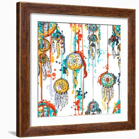 Seamless Illustration with Dream Catchers-lolya1988-Framed Art Print