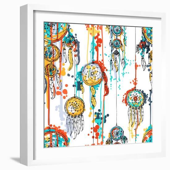 Seamless Illustration with Dream Catchers-lolya1988-Framed Art Print