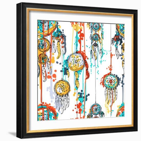 Seamless Illustration with Dream Catchers-lolya1988-Framed Art Print