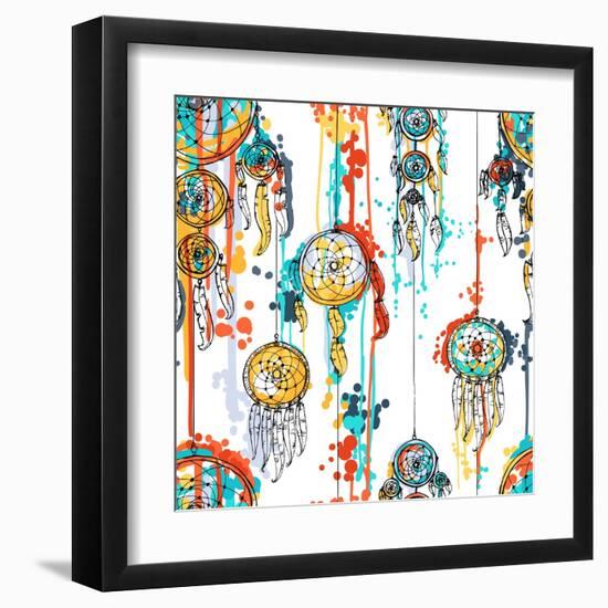 Seamless Illustration with Dream Catchers-lolya1988-Framed Art Print