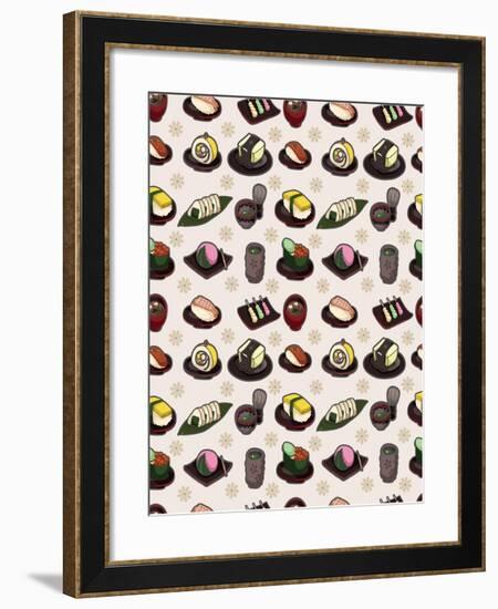 Seamless Japanese Food Pattern-notkoo-Framed Art Print