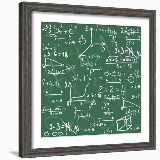 Seamless Math Elements on School Board.-Yaroslavna-Framed Premium Giclee Print