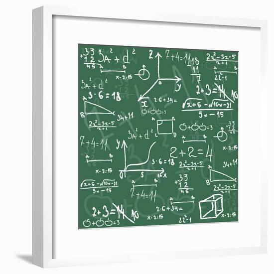Seamless Math Elements on School Board.-Yaroslavna-Framed Premium Giclee Print