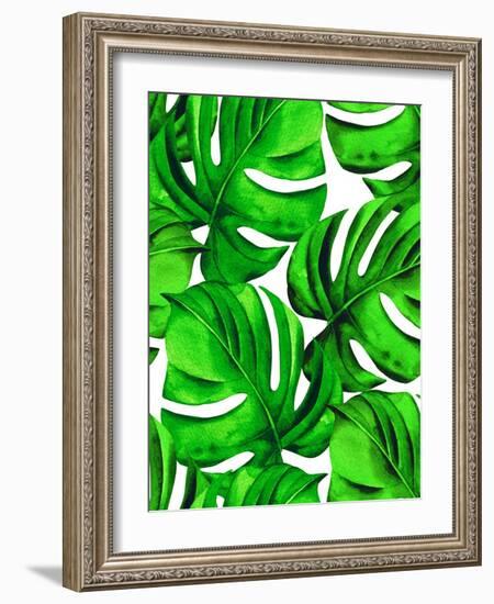 Seamless Monstera Leaves Pattern. Tropical Palm Leaves in Allover Composition. Design for Fashion O-rosapompelmo-Framed Art Print