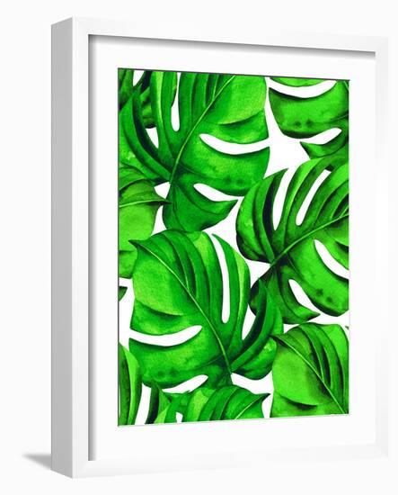Seamless Monstera Leaves Pattern. Tropical Palm Leaves in Allover Composition. Design for Fashion O-rosapompelmo-Framed Art Print