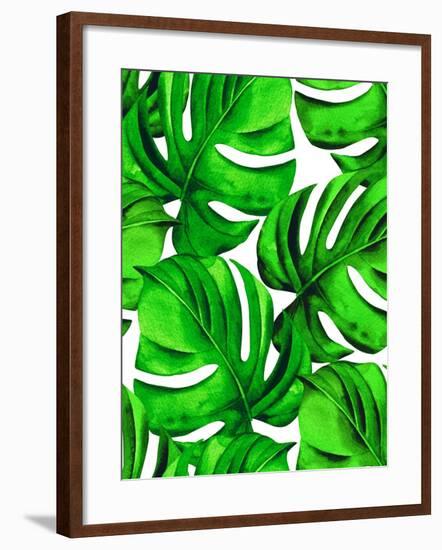 Seamless Monstera Leaves Pattern. Tropical Palm Leaves in Allover Composition. Design for Fashion O-rosapompelmo-Framed Art Print