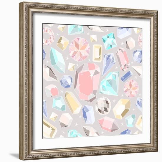 Seamless Pastel Diamonds Pattern. Background With Colorful Gemstones-cherry blossom girl-Framed Art Print