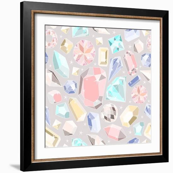 Seamless Pastel Diamonds Pattern. Background With Colorful Gemstones-cherry blossom girl-Framed Art Print