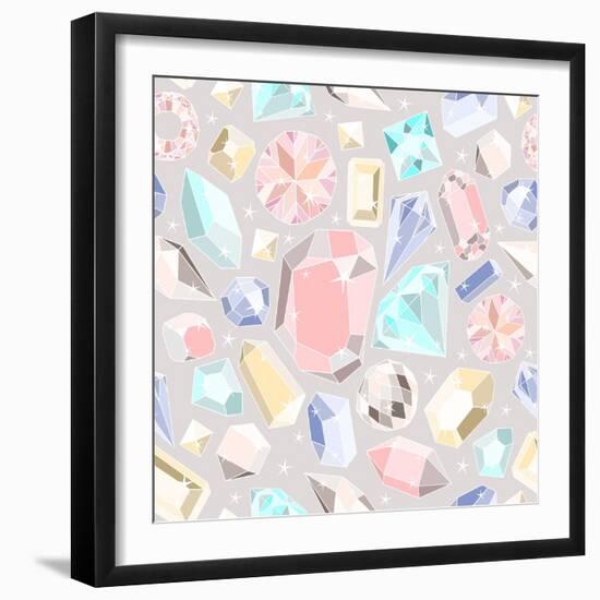 Seamless Pastel Diamonds Pattern. Background With Colorful Gemstones-cherry blossom girl-Framed Art Print