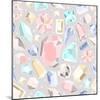 Seamless Pastel Diamonds Pattern. Background With Colorful Gemstones-cherry blossom girl-Mounted Art Print