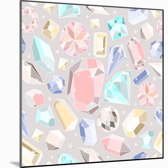 Seamless Pastel Diamonds Pattern. Background With Colorful Gemstones-cherry blossom girl-Mounted Art Print