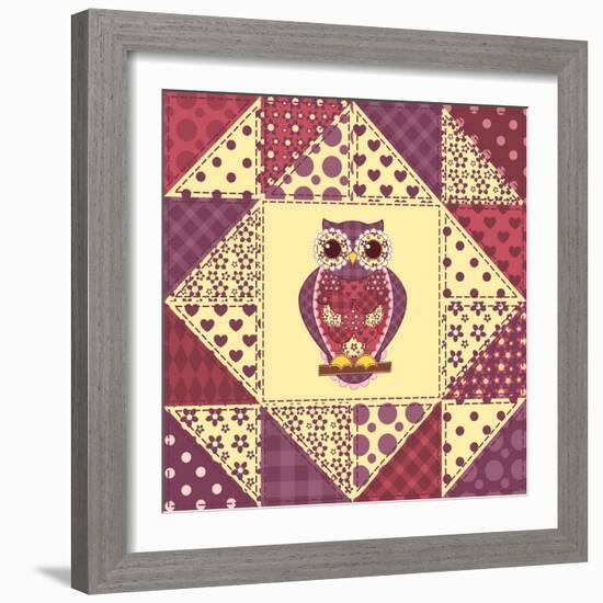 Seamless Patchwork Owl Pattern 2-nad_o-Framed Art Print